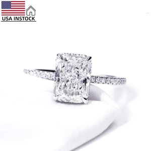 Usa Stock Freeshipping Anelli di fidanzamento Vvs Moissanite con taglio radiante in argento sterling 925 placcato oro 18 carati da 3 ct