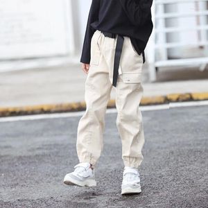 Trousers Girls Boys Classic Joggers Children Cargo Pants Hip Hop Streetwear Multi Pocket Casual Beige