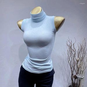 Kvinnors T -skjortor Partihandel Turtleneck ärmlösa kvinnor Slim Summer Crop Top Transent High Strecth Basic Skinny Solid Thin Shirt