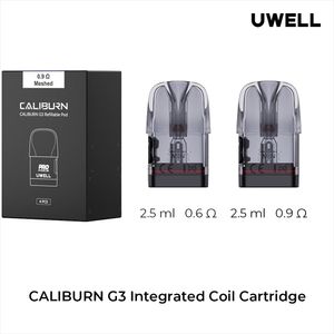 Original Uwell Caliburn G3 Integrerad spolkassett 2,5 ml sidofyllning 2 ml 1,2Hm/0,6Hm/0,9Hm för Caliburn G3 Pod Kit Vaporizer E-cigarett 4st/Pack