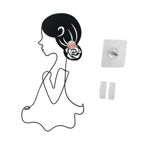 Garden Decorations Silhouette Wall Sculptures Minimalist Arts Girl Metal Art Decor Hanger For Laundry Entryway Hats Bags Hair Clips