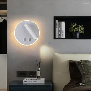 Vägglampa 350 graders rotation för sängen sovrum el korridor USB laddning justerbar nordisk minimalistisk LED -lampor inomhusbelysning 220V