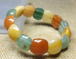 Natural Multi Color China Gold Silk Jade Bamboo Beads Stretchy Bangle Armband