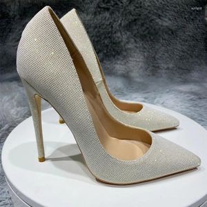 Elbise Ayakkabı Sparkly Gümüş Kadınlar Tasarımcı Sivri Ayak Toe High Topuklu Bling Düğün Gelin Şık Bayanlar Stiletto Pompalar Plus Boyut