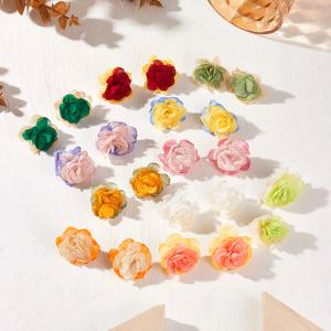 Fashion Green Pink Gradient Cloth Flower Big Size Stud Earrings For Women Temperament Floral Wedding Bride Earring Jewelry
