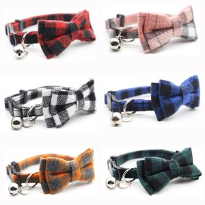 Cat Collar Breakaway with Bell and Bow Tie Cute Plaid Patterns Design Adjustable Kitty Safety Collars Pet Collar for Cats Adjustable from 8-11In