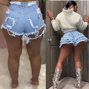 Kvinnors jeans rippade tillbaka bibliotekskanten ruffles denim super korta shorts byxor sexig casual jean