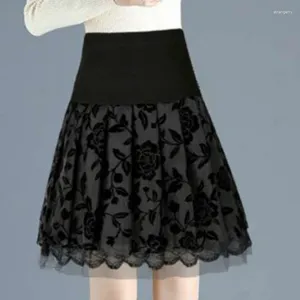 Skirts Peacock Feathers Printed Lace For Women Elegant Big Wide Waist Mini With Underwear Shorts Girls Mesh Kawaii Skirt