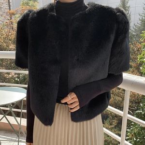 女性の毛皮の布地女性スタイリッシュコートシングル胸肉短袖KhakiブラックアウトウェアファッションジャケットMujerCB050