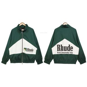 Mens Hoodies Moletons 2023 Tidy Rhude Color Block Hiphop Stand Collar Jacket Carta Impressão Cardigan Zipper Casaco Mens e Womens Contraste Windbreaker Hooded Lu