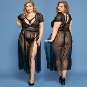 Underwear Plus Size Transparent Lace Women's Dress Erotic Lingerie Costumes Sexy Nightgown Sleepwear Pamas