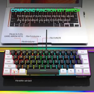 Tangentbord 60% Wired Gaming Keyboard RGB Backlight Ultra Compact Mini -tangentbord Vattentät Small Compact 61 Tangenttangentbord för PCMAC -spelare 231207