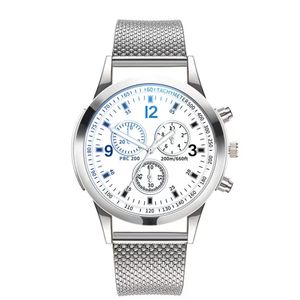 Relógio masculino colorido luz azul vidro três olhos banda de aço relógio de quartzo relógio de luxo lazer masculino relaxo masculino montre de luxo