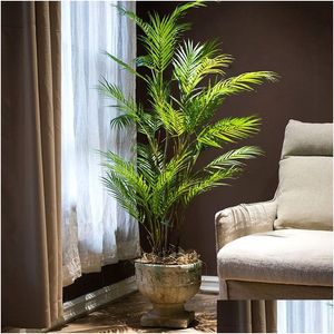 Flores decorativas grinaldas 125cm grande palmeira artificial plantas tropicais ramos plástico folhas falsas verde monstera para casa garde dhdsb