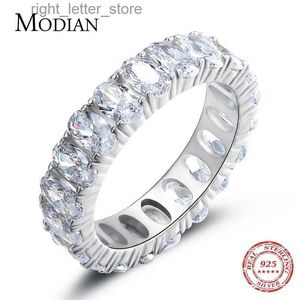 Pierścień Solitaire Modian Nowy 925 Sterling Srebrny Owalny Owalny Pierścień Palce Bawlinga dla kobiet luksus AAAAA CZ Wedding zaręczynowy Fine Jewelry YQ231207