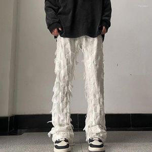 Herren Jeans Streetwear Y2K Quaste Fransen Loch Baggy Weiß Schwarz Gerade Lässige Denim Hose Unisex Lose Übergroße Cargos