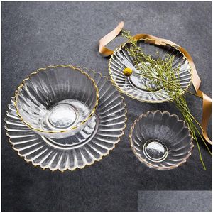 Tigelas Nordic Minimalista e Criativo Decoração de Casa com Enfeites de Ouro Casa Fruta Salada Placas de Vidro Conjuntos de Talheres Drop Deli Otqcj