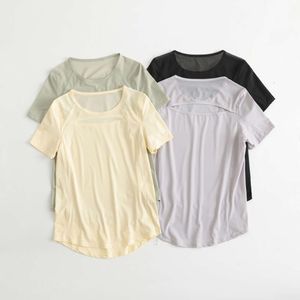 Lu Lu Lemon Align With Love Crewneck Sculpt Mesh Shirts Sweat-wicking Classic Fit Hip Length T-Shirt Summer Back Cutout Lightweight Top
