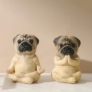 Juldekorationer Creative Yoga Pug Harts Staty vardagsrum Dekor Biltillbehör Hem Dekoration Kontor Desktop Ornament Auto Interior Dashboard 231207