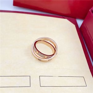 T gg aşk yüzüğü klasik yüzük çift yüzük tam gökyüzü yıldızı titanyum çelik moda sokak elmas kadın lüks tasarımcı hediye mektubu c gold gül gümüş solma mücevher