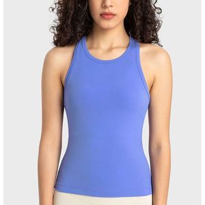 Lu lu yoga kıyafeti düz renk yuvarlak boyun zindelik sıkı yelek sporu kadınları spor hizalanan limon tank üst antrenman yumuşak eğitim jog antibakteriyel