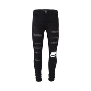 Designer hip hop calças de rua moda masculina jeans elástico rasgado jeans estiramento calças magras marca remendo