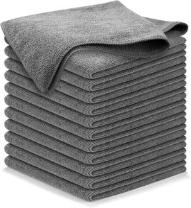 Microfiber Cleaning Cloth Grey 16"x16" High Performance Ultra Absorbent Towels Weave Grime Liquid for Streak-Free Mirror Shine Car Washing cloth and Applicator