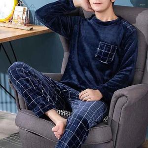 Men's Sleepwear Round Neck Pajama Top Plus Size Set Winter Pajamas With Long Sleeve Thick Elastic Waist For Warmth