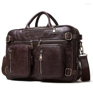 Bortkroppar Vintage Men's Cow Leather Bag Office Bags For Men Totes Portfölj Messenger Male Laptop