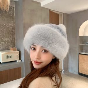 BeanieSkull Caps Fur Dome Hat Imitação de Pele Toque Doce Bonito Inverno Grosso Branco Earmuffs Chapéu Princesa Ball Cap Womens Chapéus Rosa para Mulheres 231206