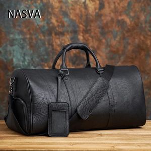 Duffel Bags NASVA Men's Women's Leather Weekend Bag Duffel Luggage Travel Bags For Men With Shoe Compartment Large Leather Holdall 231207