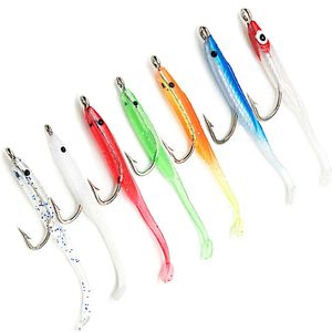 Iscas iscas s 10pcslot 7cm 1g isca de pesca peixe enguia branco azul macio com gancho pequena isca artificial pesca leurre 231206