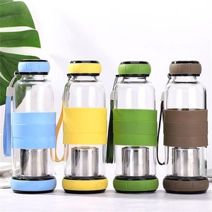 Caneca de chá de viagem de garrafas de água de vidro 550ml com filtro de aço inoxidável copo à prova de vazamento para bebida de frutas e chá de folhas soltas