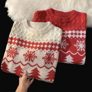 Männer Pullover Winter Pullover Für Männer Casual Koreanische Mode Trend Tops Weihnachten Strickwaren Ins Vintage Rot Rundhals Pullover Männlich Warm