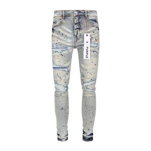 Designer masculino jeans amirssnew roxo marca luz azul speckler faca corte buraco mens