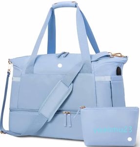 Bolsa feminina esportiva de nylon, bolsa esportiva grande com compartimento para sapatos, bolsa de ginástica portátil para treino de fim de semana