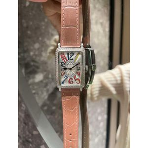 고품질 숙녀 손목 시계 다이아몬드 아이스 아웃 가죽 스트랩 디자이너 Franck Muller Watches Quartz G1RR Long Island Reloj 선물을위한 선물