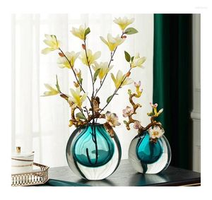 Vase Cristal Business Gifts Luxury European Style Handicrafts Color Enamel Glass Vase Heavy Crystal Decorative Home