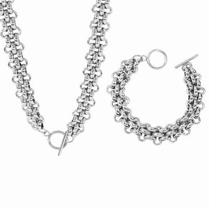 thick chain, personalized necklace, versatile titanium steel bracelet Fashionable and exaggerated, trendy and cool temperament jewelry set with OT buckle design,