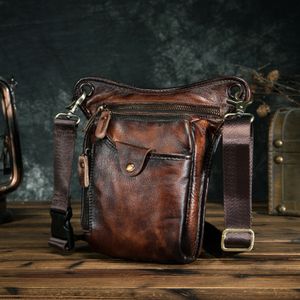 Evening Bags Genuine Leather Men Design Casual Brown Classic Shoulder Sling Bag Fashion Travel Fanny Waist Belt Pack Leg Bag 211-5-dc 231207