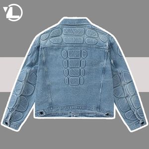 Men's Jackets Retro Convex Turtle Shell Denim Jacket Men Hip Hop Ripped Hole Loose Harajuku Bomber Coats Cropped Street Autumn Jeans Outwear 231206