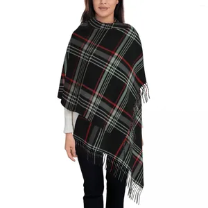 Lenços lenço feminino com borla recaros preto tartan escocês xadrez irlandês longo macio xale quente e envoltório desgaste diário caxemira