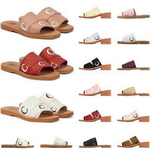 Designer Sandal Woody Sandals for Women Mules Femmes Flat Fur Slides Wedge Sandles Beige White Black Pink Canvas Slippers Womens Summer Sunscreen Design 1185ess