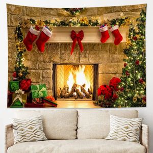 タペストリーズクリスマス暖炉大きなタペストリーウォールハンギングクリスマスツリーとクリスマスストッキングの装飾用リビングルーム寮の屋外231207