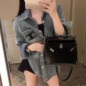 Novo design feminino turn bour a coleira solta manga longa bordado jeans camisa blusa de alta qualidade casaco jeans para mulheres vestido