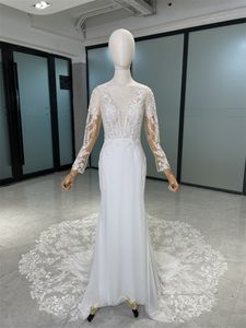Royal Muse Boho Bröllopsklänningar sjöjungfru spets långa ärmar bröllopsklänning vintage vit elfenben skräddarsydd lyx brudklänning