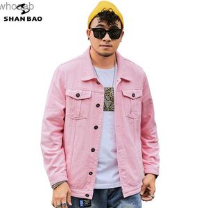 Herrjackor Shan Bao 2021 Autumn Brand Män och kvinnor kan bära fashionabla löst plusstorlek denim jacka klassisk stil söt rosa jacka m-8xl yq231207