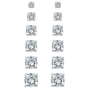 Stud Earrings 316L Hypoallergenic Stainless Steel 14K White Gold Plated Square Cubic Zirconia Set For Men Women Pack Of 6 Pairs