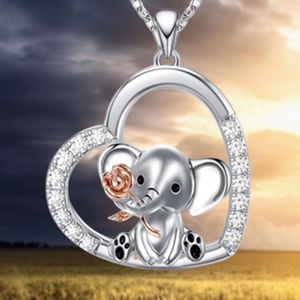 Cute Creative Elegant Baby Elephant Heart-shaped Pendant Necklace Birthday Party Anniversary Gift Jewelry