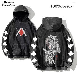 Męskie z kapturem anime x drukowane bawełniane retro SWEATE SWETER HARAJUKU STEIN HIP-HOP GÓRNY PIERWSZA KOLKOWA BLACK